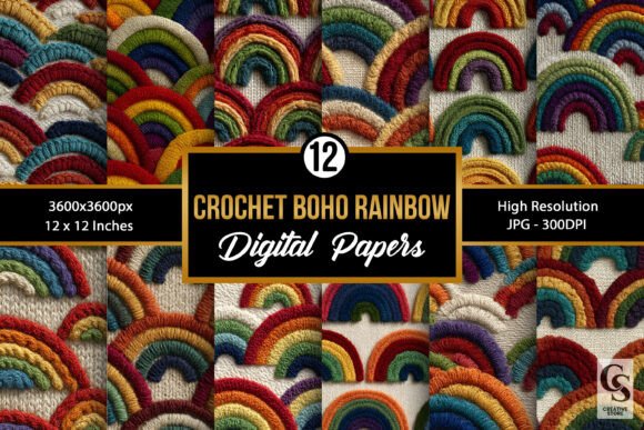 Boho Crochet Rainbow Digital Papers Guide