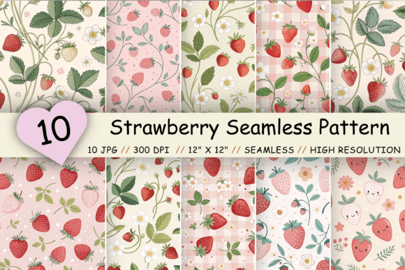 Cute Strawberry Digital Paper Pack for Creative Projects