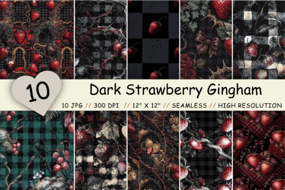 Dark Strawberry Gingham: Moody Digital Paper