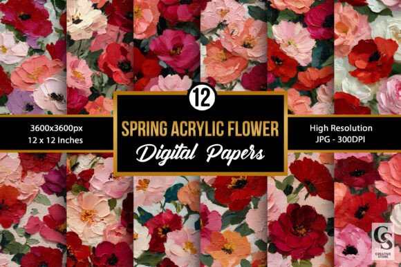 Elevate Your Creative Projects with Spring Acrylic Flowers Digital Papers