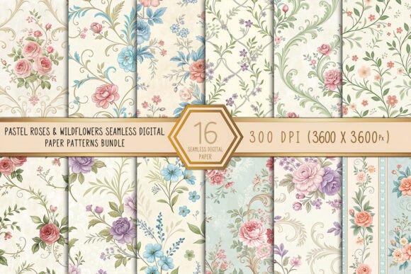Elevating Creative Projects with the Timeless Appeal of Pastel Roses Wildflowers Seamless Patterns