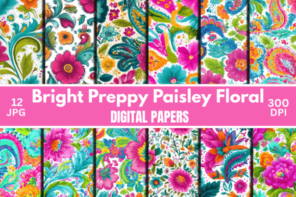 Elevating Modern Design Workflows with Bright Preppy Paisley Digital Paper