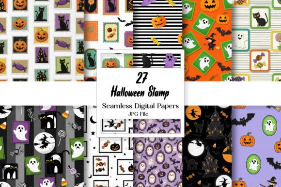 Halloween Stamp Seamless Pattern for Vintage Designs