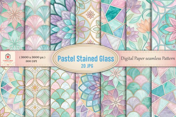 Pastel Stained Glass Digital Paper Bundle