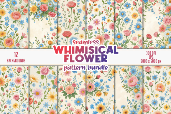 Seamless Whimsical Flower Pattern Bundle