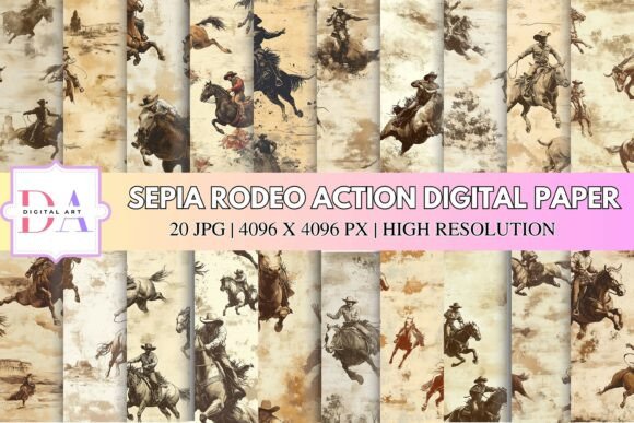 Sepia Rodeo Action Digital Paper